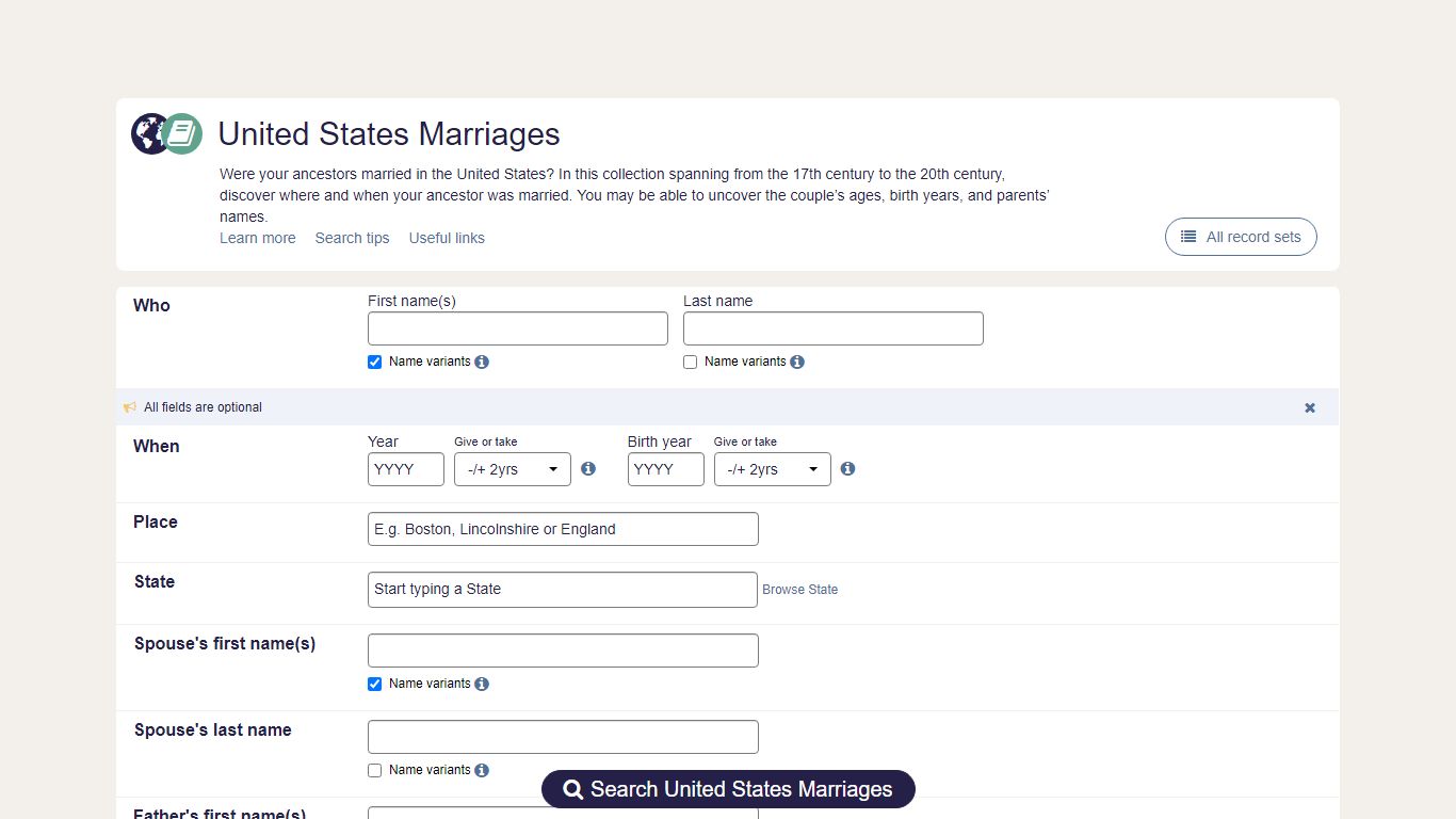 United States marriages | findmypast.com